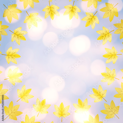 beautiful autumn background with yellow leaves on a light background