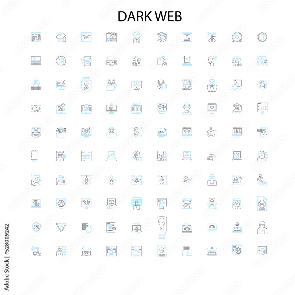 dark web icons, signs, outline symbols, concept linear illustration line collection