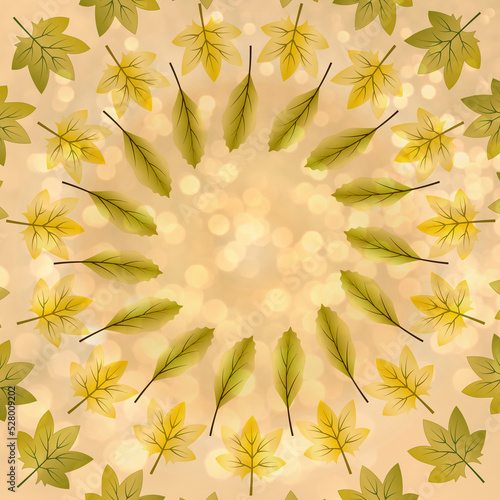 beautiful autumn background with yellow leaves on a light background