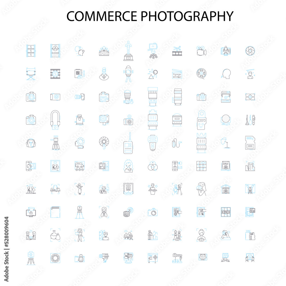 commerce photography icons, signs, outline symbols, concept linear illustration line collection commerce photography icons, signs, outline symbols, concept linear illustration line collection