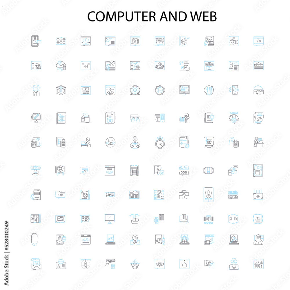 computer and web icons, signs, outline symbols, concept linear illustration line collection