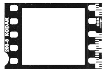 separated analog 35mm film strip frame black an white with scale and grain and damage isolated