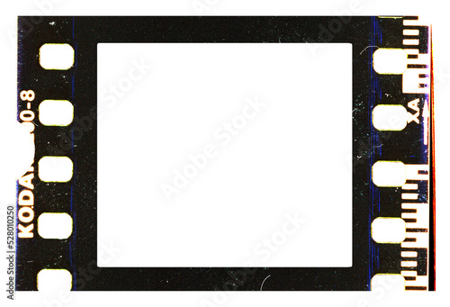 separated analog 35mm film strip frame color film with scale and grain and damage isolated