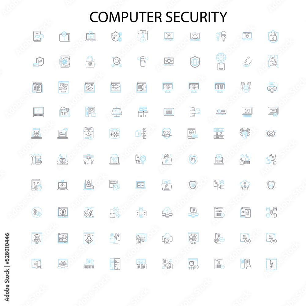 computer security icons, signs, outline symbols, concept linear illustration line collection computer security icons, signs, outline symbols, concept linear illustration line collection