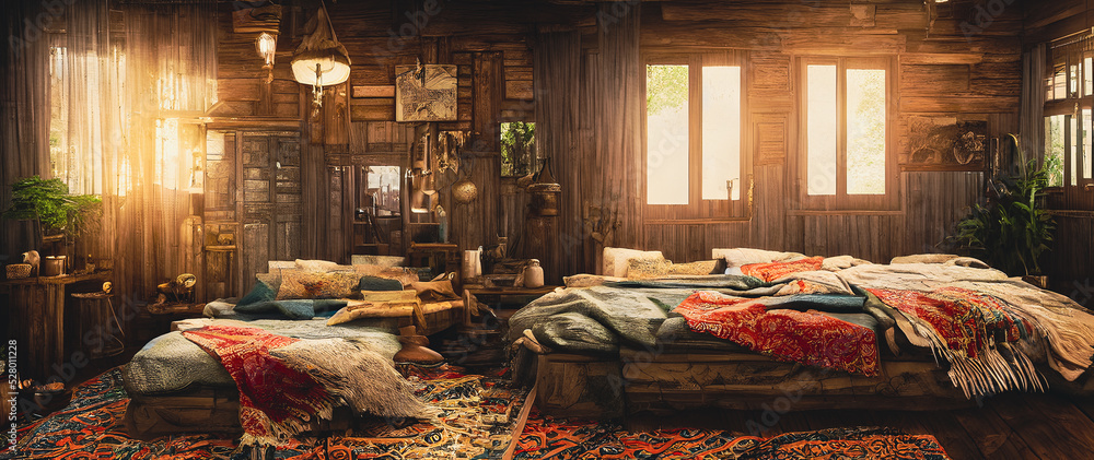 Artistic concept painting of a beautiful bed room interior, background illustration.