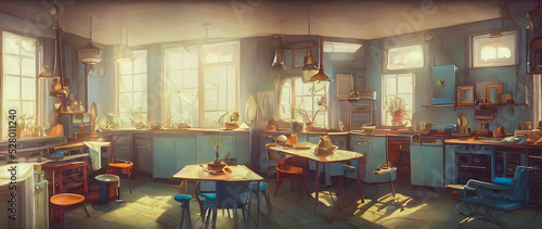 Artistic concept painting of a beautiful kitchen interior, background illustration.