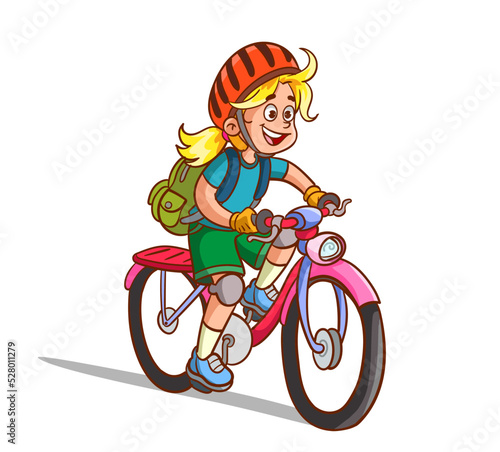 happy cute kid girl riding bike smile.girl riding his bike to school 