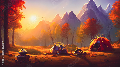 Artistic concept painting of a beautiful camping outdoor, background illustration.