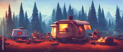 Artistic concept painting of a beautiful camping outdoor, background illustration.