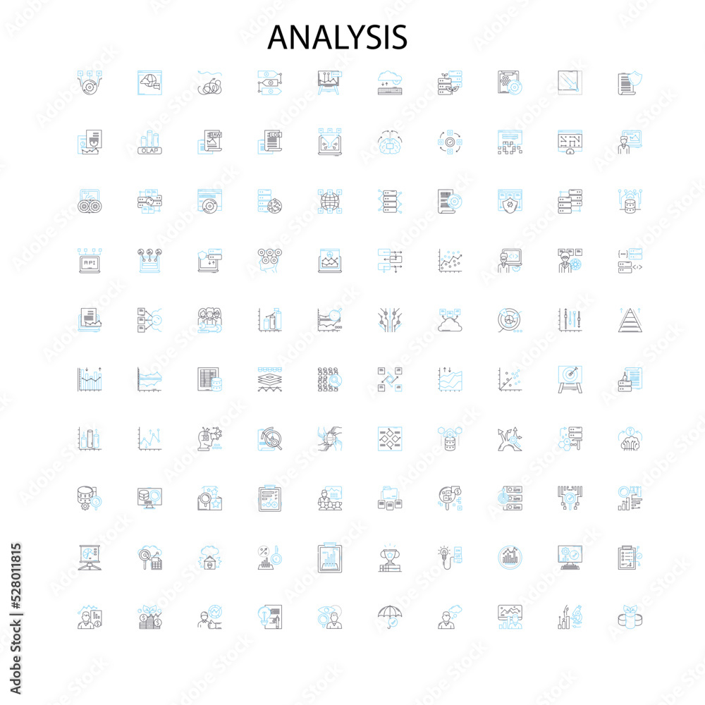 analysis concept icons, signs, outline symbols, concept linear illustration line collection