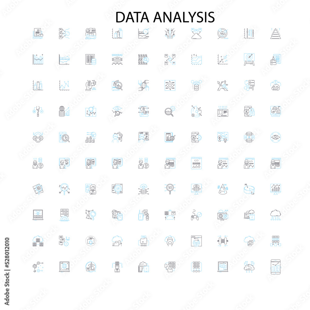 data analysis icons, signs, outline symbols, concept linear illustration line collection