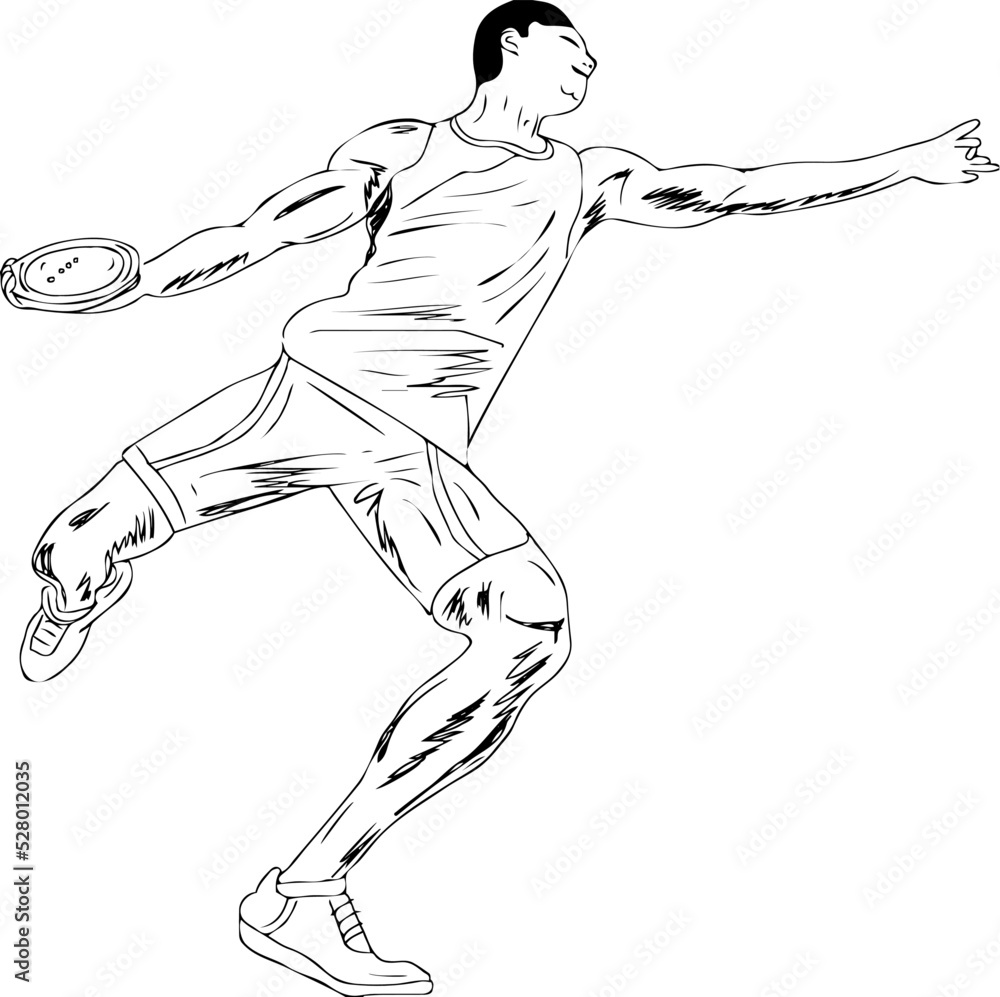 Discus throw player vector, Discus throw athlete player cartoon doodle