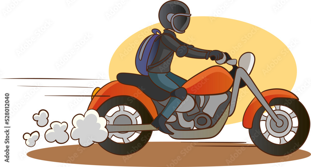 vector illustration of young man riding a motorcycle