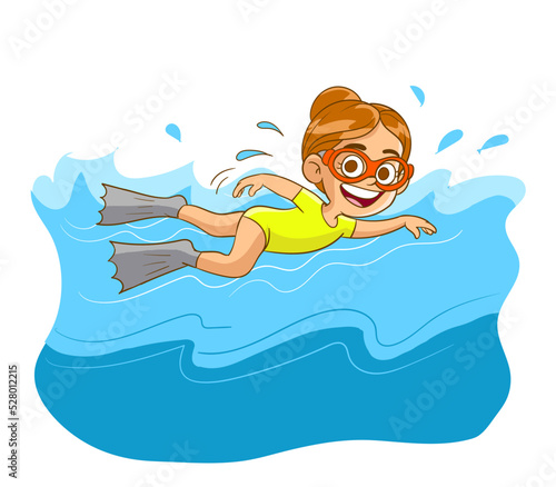 cute little kid girl swimming in the sea on summer vacation.vector illustration