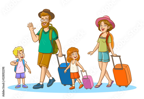 cute family packing their suitcases and going on vacation