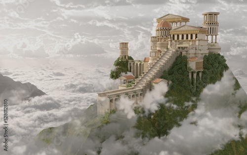 Palace on Mount Olympus Fantasy 3D Illustration photo