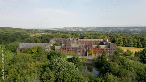 Aerial footage over English mansion and grounds in Lancashire
