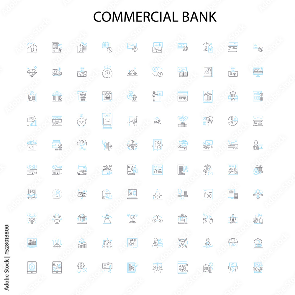 commercial bank icons, signs, outline symbols, concept linear illustration line collection commercial bank icons, signs, outline symbols, concept linear illustration line collection