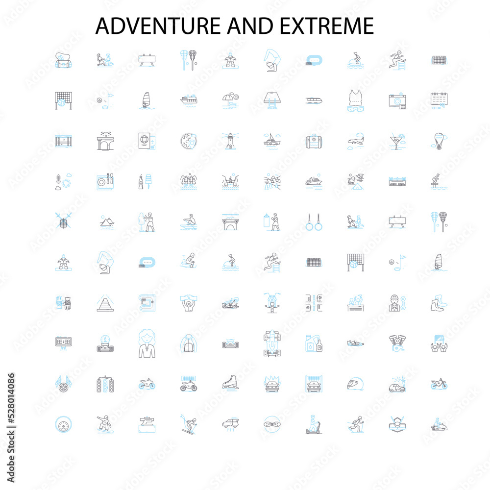 adventure and extreme icons, signs, outline symbols, concept linear illustration line collection