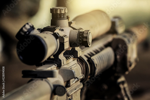 Optical sight close-up  the concept of hunting  sight range adjustment scope.