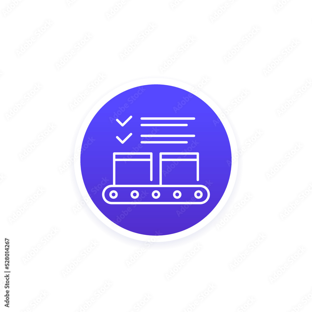 quality control in production icon, line design quality control in production icon, line design