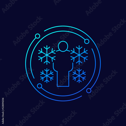 hypothermia line icon, low body temperature