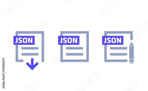 JSON format, download file, edit document icons