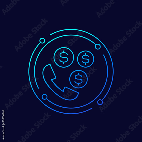phone call cost icon, linear design