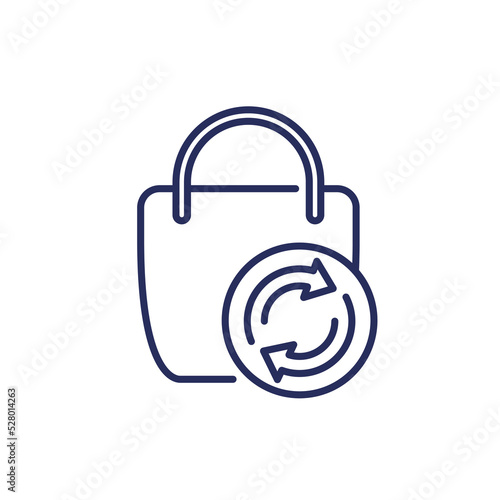 Return policy line icon with a bag