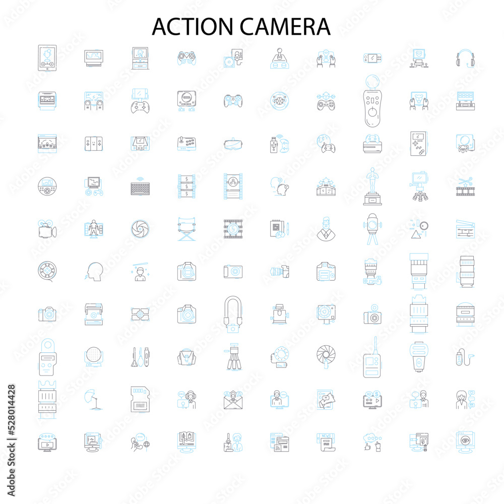 action camera icons, signs, outline symbols, concept linear illustration line collection action camera icons, signs, outline symbols, concept linear illustration line collection