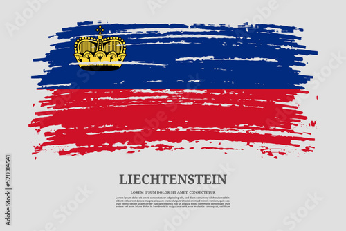 Liechtenstein flag with brush stroke effect and information text poster, vector