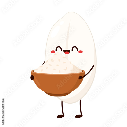 Rice cartoon and rice bowl on white background vector illustration. Cute food mascot logo for restaurant.