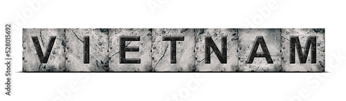 Vietnam, word on stone blocks. Isolated on white background. Design element. Signs and symbols.