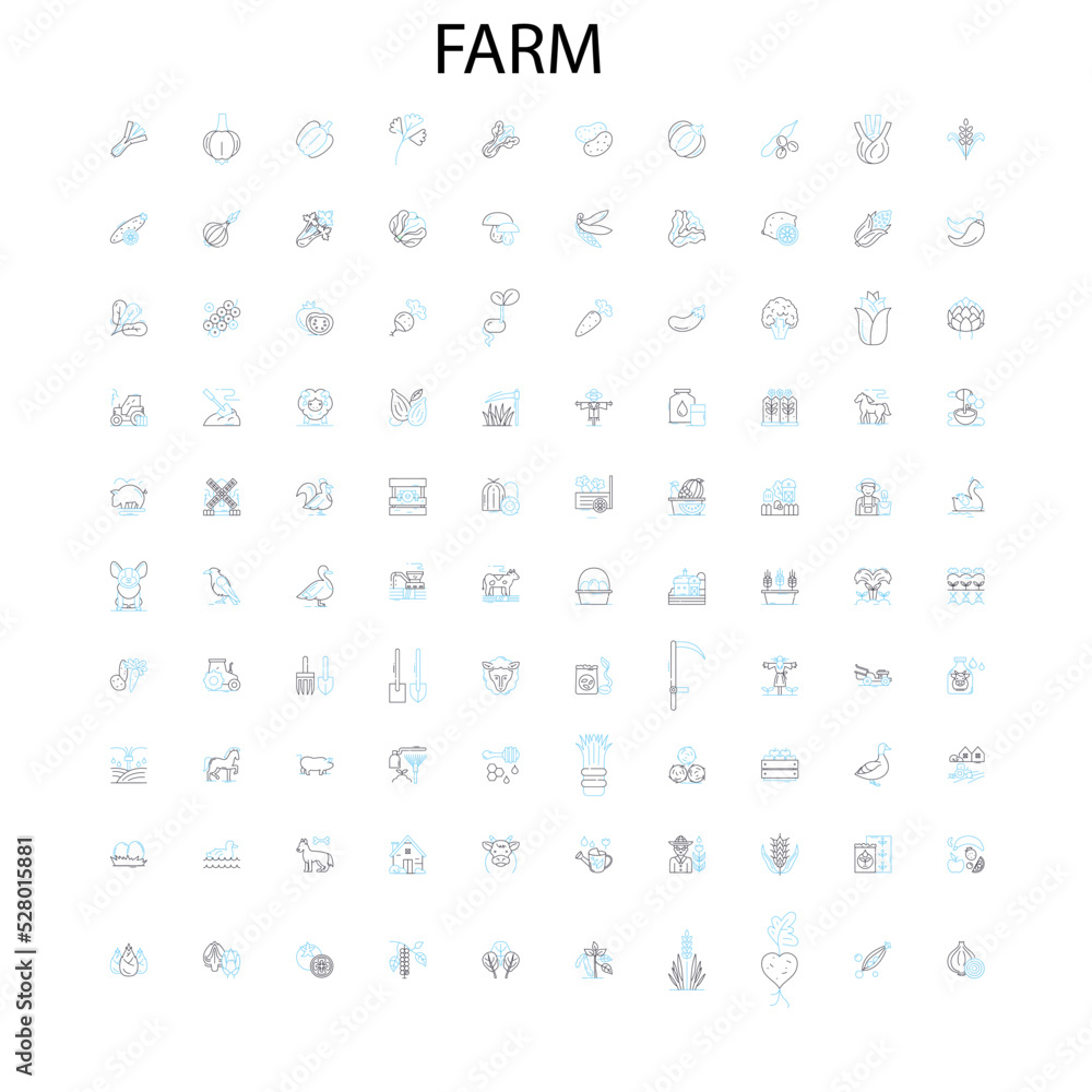 farm icons, signs, outline symbols, concept linear illustration line collection