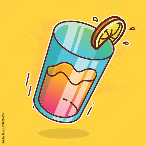 Vector a glass of juice on yellow background