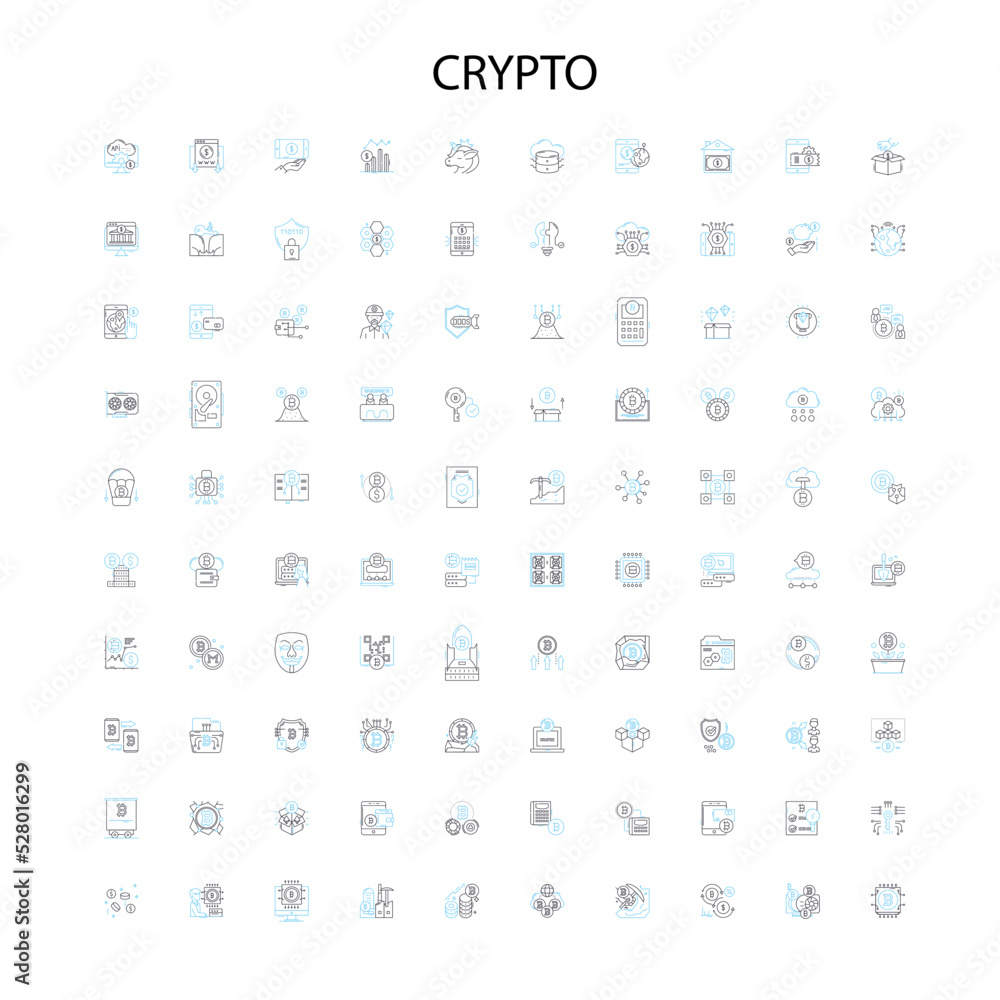 crypto icons, signs, outline symbols, concept linear illustration line collection crypto icons, signs, outline symbols, concept linear illustration line collection