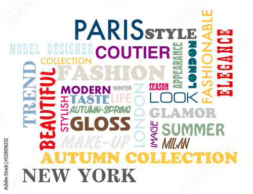 Set of trendy words neat on a white background. Vector graphics.