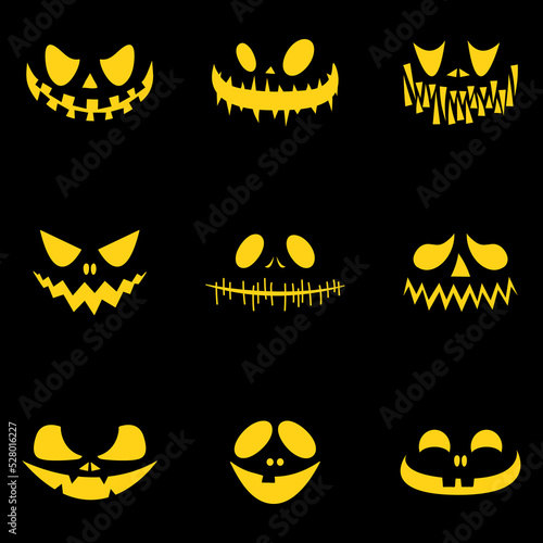 Halloween evil faces silhouettes. Evil smiles