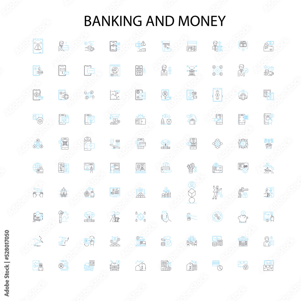 banking and money icons, signs, outline symbols, concept linear illustration line collection banking and money icons, signs, outline symbols, concept linear illustration line collection