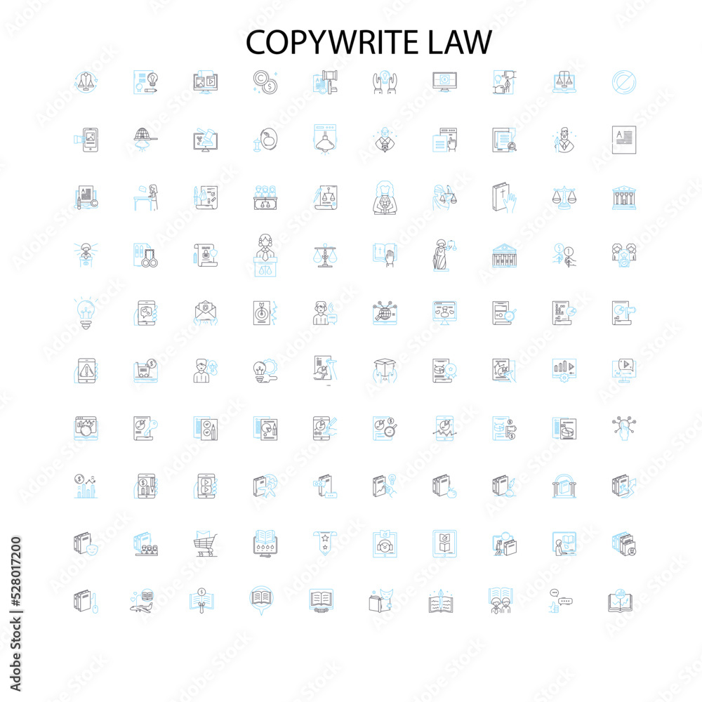 copywrite law icons, signs, outline symbols, concept linear illustration line collection copywrite law icons, signs, outline symbols, concept linear illustration line collection