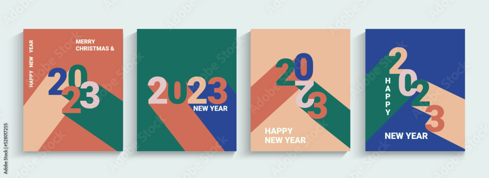 2023 New year, set greeting banners,flyers.Numbers with long different colors shadows.Collection posters,cards in simple geometric style.Design templates for cover,social media,leaflet,header. Vector. 2023 New year, set greeting banners,flyers.Numbers with long different colors shadows.Collection posters,cards in simple geometric style.Design templates for cover,social media,leaflet,header. Vector.