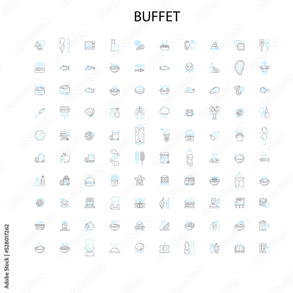 buffet icons, signs, outline symbols, concept linear illustration line collection