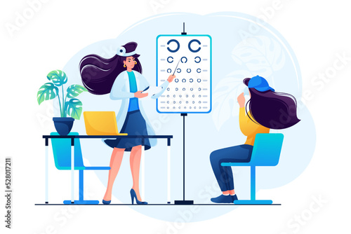 An ophthalmologist in his office tests the patient, checking his vision. Concept for web design