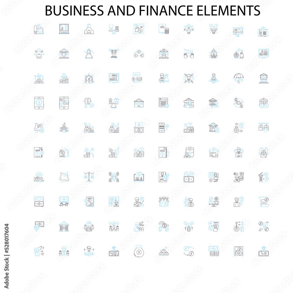 business and finance elements icons, signs, outline symbols, concept linear illustration line collection business and finance elements icons, signs, outline symbols, concept linear illustration line collection