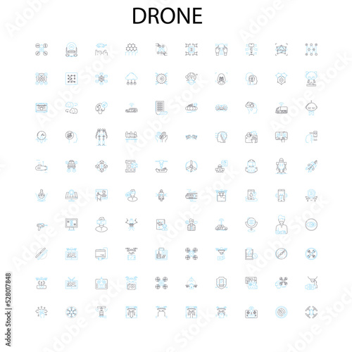 drone icons, signs, outline symbols, concept linear illustration line collection