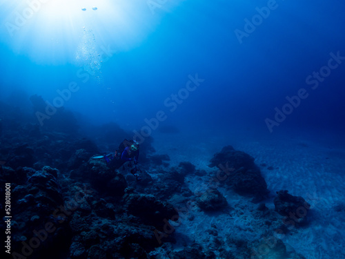 Divers and deep seascape of Reunion island © aylerein