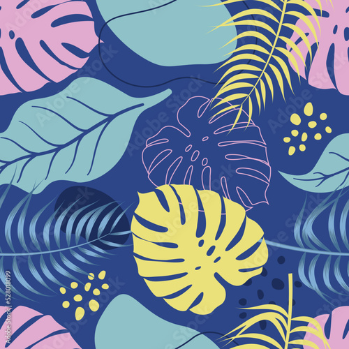 Abstract Floral seamless pattern with leaves. tropical background  