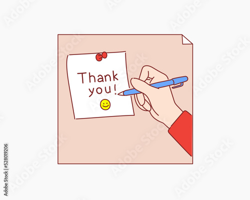Hand writing "Thank You!" on white sheet of paper. Hand drawn style vector design illustrations. 