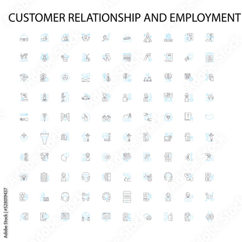 customer relationship and employment icons, signs, outline symbols, concept linear illustration line collection