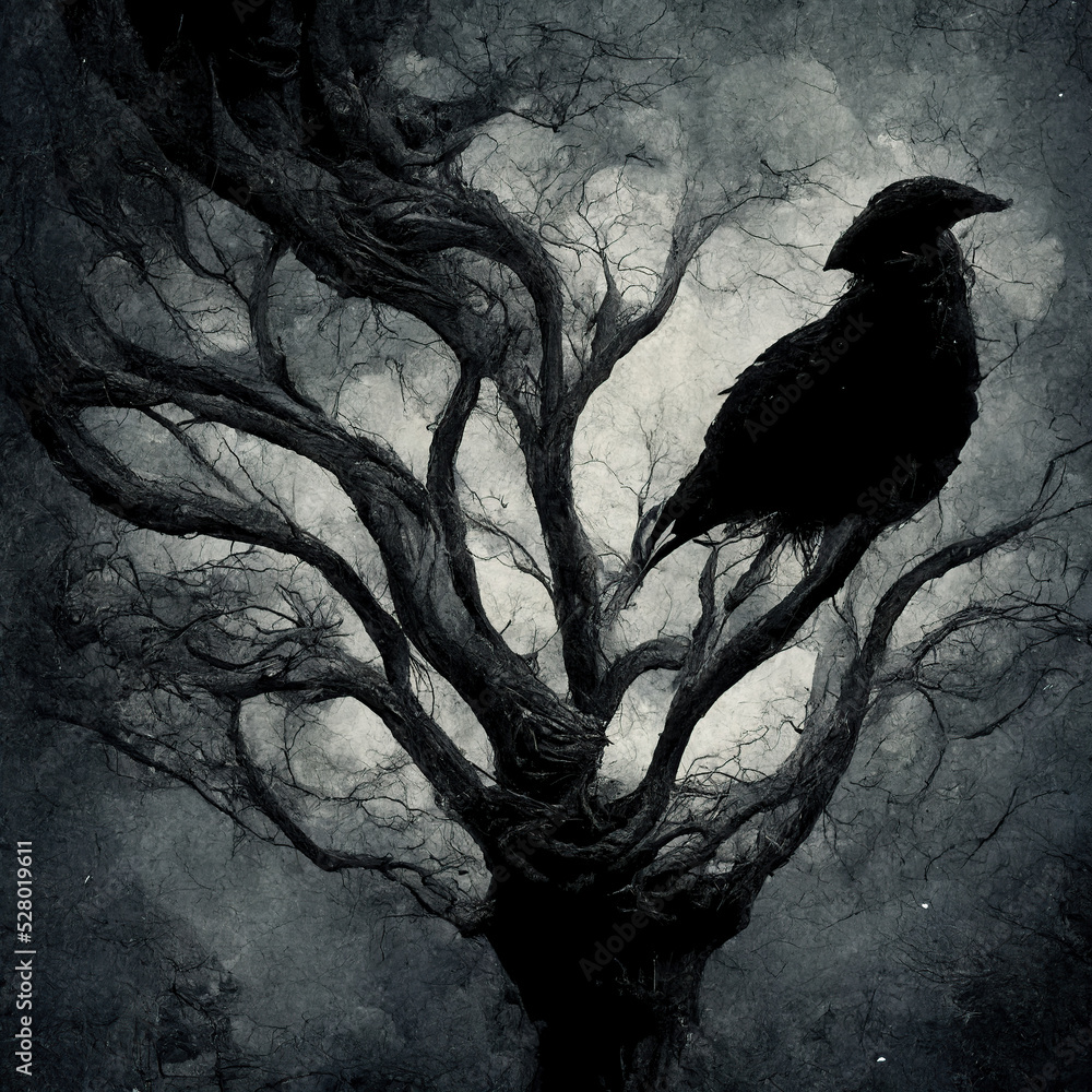 bird, tree, silhouette, nature, illustration, sky, animal, vector ...